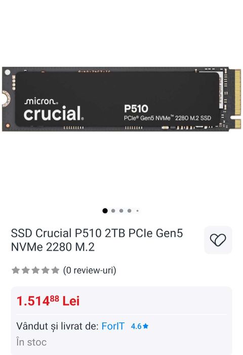 SSD Crucial P510 2TB PCIe Gen5 NVMe 2280 M.2