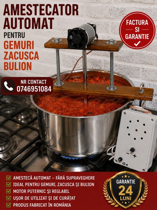 Amestecator automat cu oala de inox pentru  ZACUSCA, GEMURI,BULION, KETCHUP etc