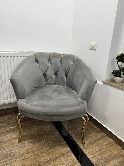 Canapea din catifea gri cu 2 fotolii