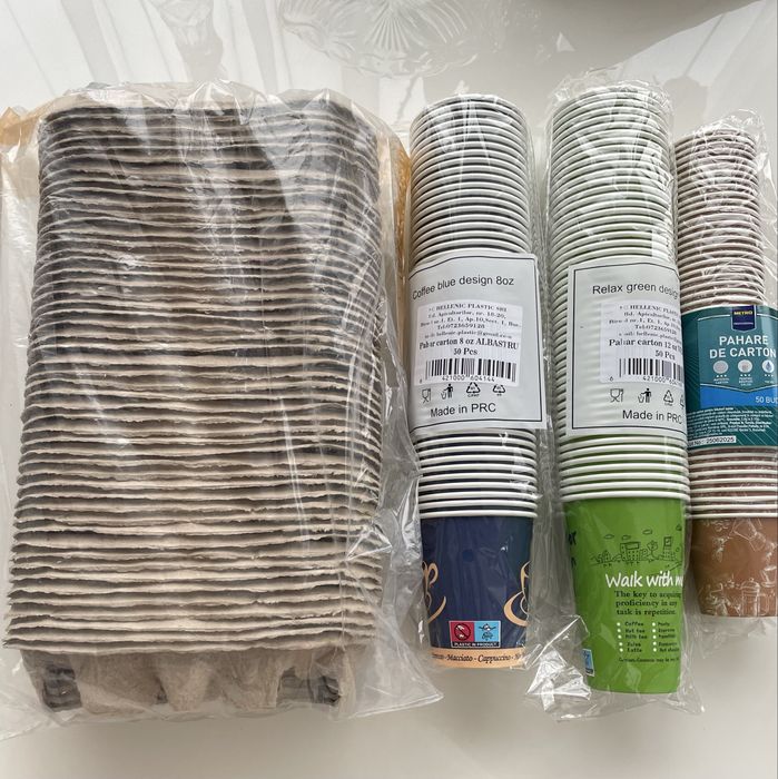 Pahare de carton + capace+ paletine + suport pahare