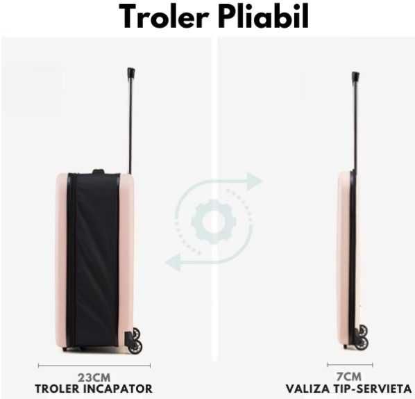 TROLER pliabil mare carcasa dura 2 roti 1 lacat maner telescopic ROZ