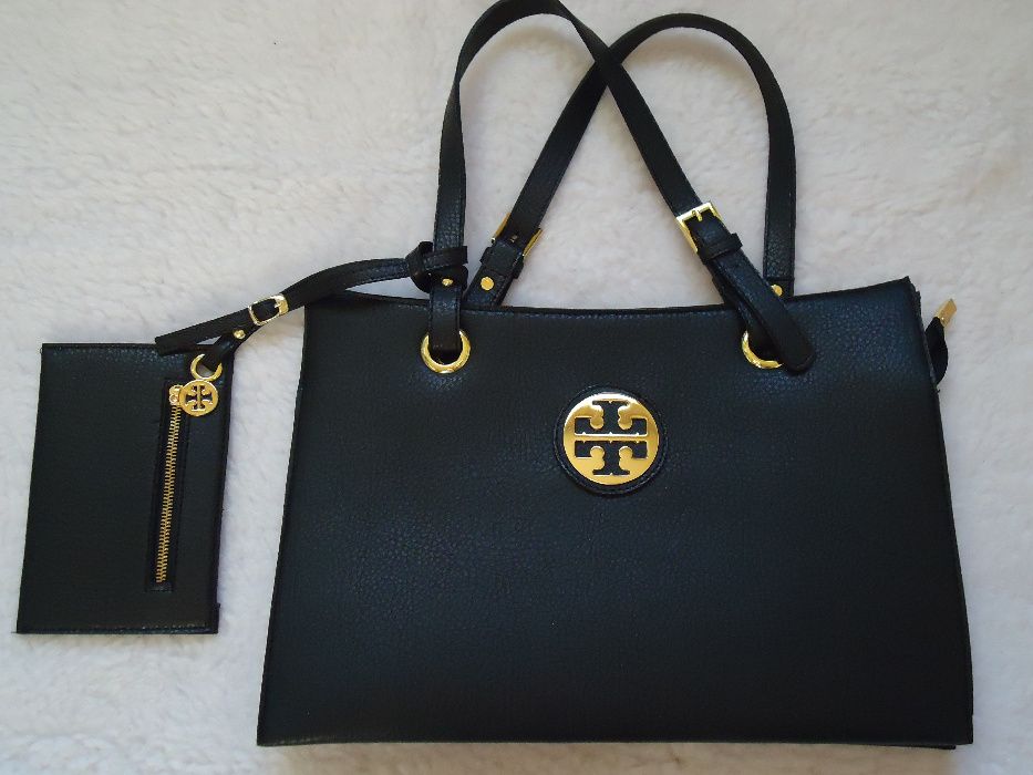 Geanta + portofel dama piele eco neagra 5 compartimente Tory Burch