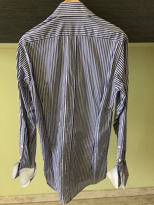 Denyl стилна тъмно синя мъжка риза с дълъг ръкав с райе