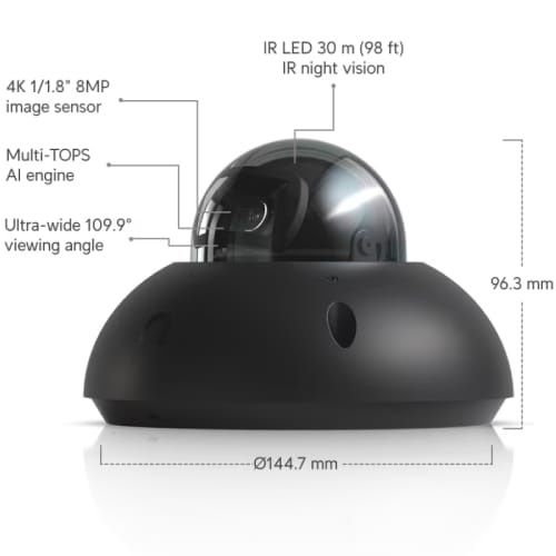 Kit complet camere de supraveghere IP Ubiquiti UniFi Protect UVC-G6-Dome-B, 4K, PoE, Exterior/Interior cu senzori