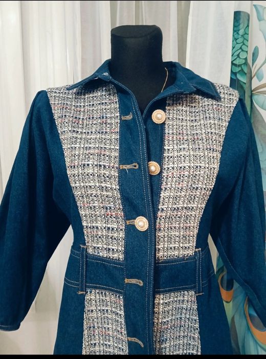 Rochie denim si tweed marca River Island M