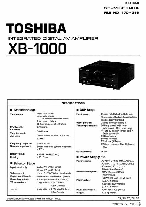 Amplificator Toshiba XB-1000