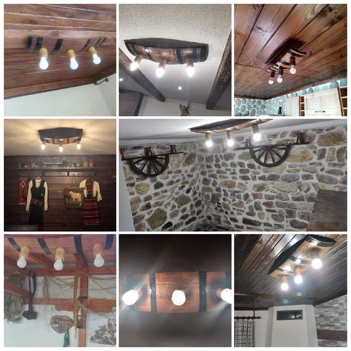 Полилеи, лампи ,осветление от автентични дъбови бъчви с ръчно изработе