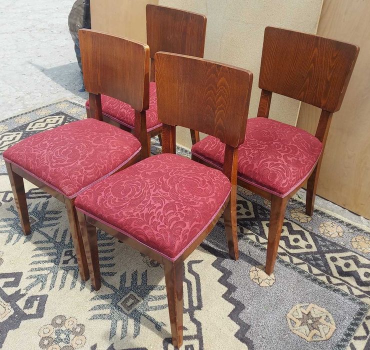 Set 4 Scaune Vintage din Lemn cu sezut tapitat; Scaun solid