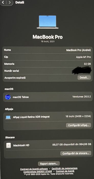 MacBook Pro 16” M1 Pro | 32 GB RAM | 1 TB SSD | Husă SUPCASE
