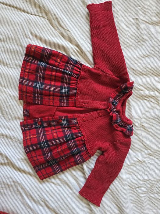 Set rochita Craciun si pulover rosu 6 luni 68cm