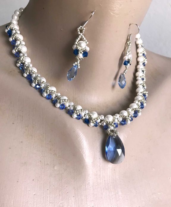 Colier si cercei handmade cu perle si cristale swarovski