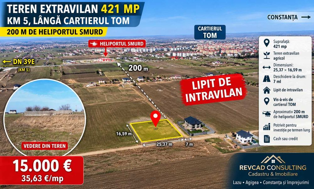 Teren Extravilan 421 mp – Km 5, Langa cartierul TOM – 200 m de heliportul Smurd