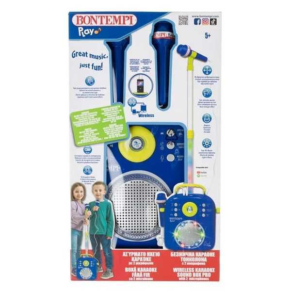 Детско караоке с 2 микрофона, звук, светлини и регулируема стойка