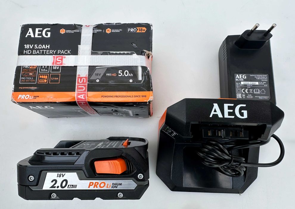 Нов комплетк от ъглошлайф AEG BEWS 18-125X и винтоверт AEG BSB18C2