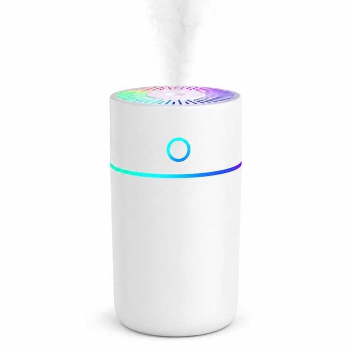 Umidificator de Aer Portabil USB 3 in 1, Ventilator si Racitor Evaporativ, Rezervor 250 ml, Lumina LED RGB, Silentios, Alb