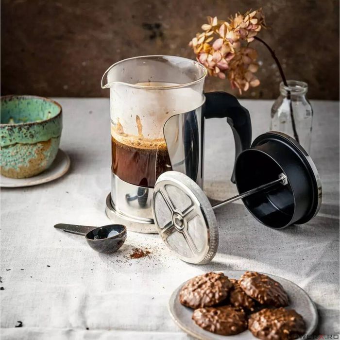 Infuzor cu presa, din sticla si inox, 0.35L, pentru ceai, Kinghoff