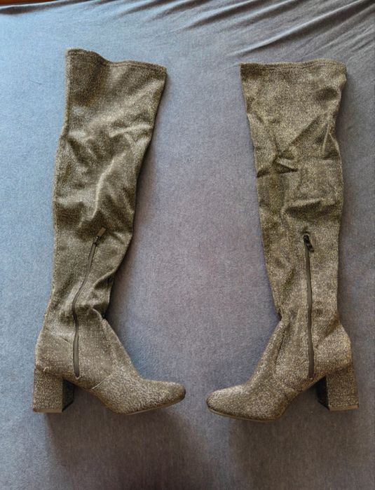 Botine over the knee cu sclipici