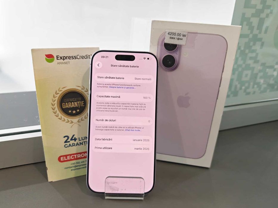 Iphone 17 256GB 100% bateria NOU (AG44 Bacau B:6964) 2 ani garantie!
