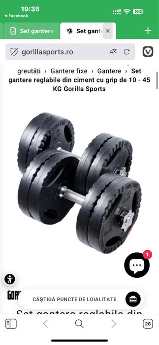 Set gantere reglabile din ciment cu grip de 25 KG Gorilla Sports