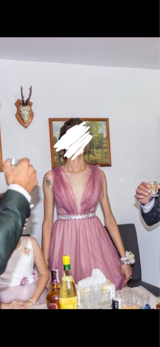 Rochie roz prăfuit si curea detasabila