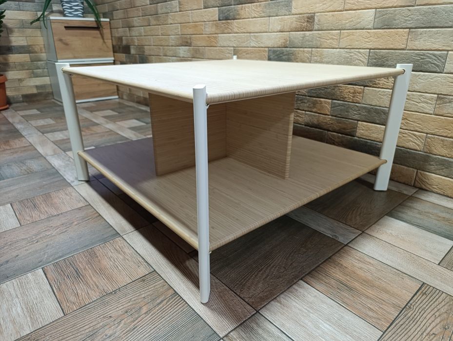 Masuta de cafea, alb/bambus deschis JATTESTA Ikea 80x80cm