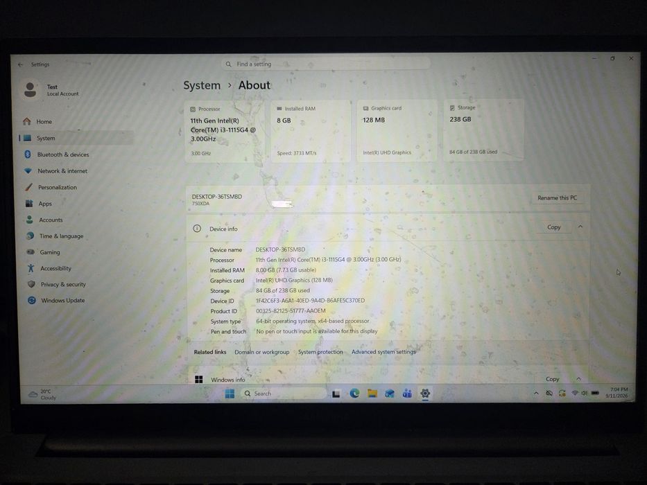 I3 1115G4 8GB DDR4 SSD 240