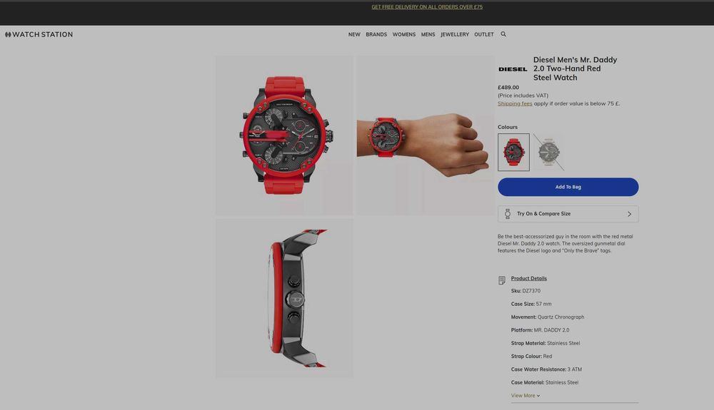 Diesel Men's Mr. Daddy 2.0 Two-Hand Red Steel Watch