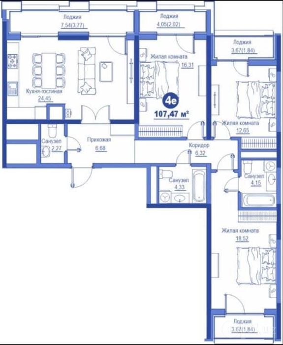 4-комнатная коробка 107,47 м², ЖК Regnum Plaza, Сайрам, Буз Базар