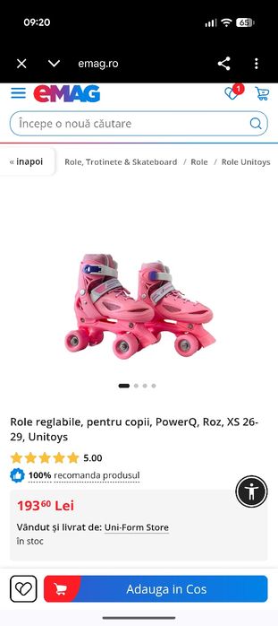 Role reglabile cu 4 roți, pentru fete, PowerQ, Roz, XS 27-30