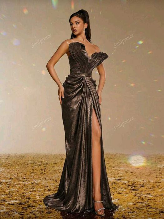 Официална много ефектна, кафява рокля