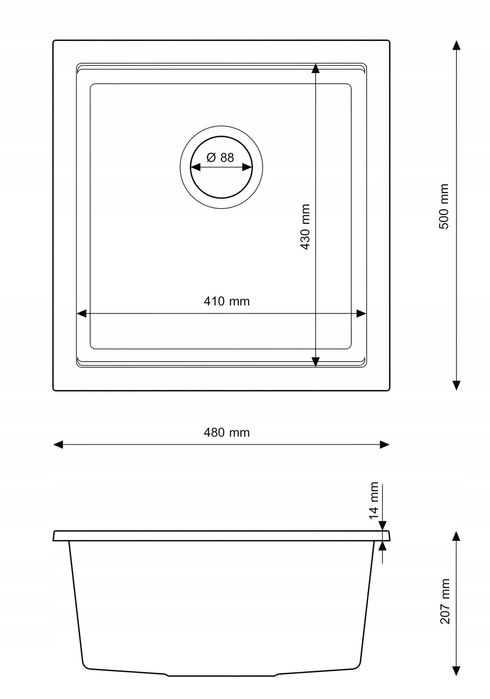 Гранитна мивка Granitan Tuga 48см
