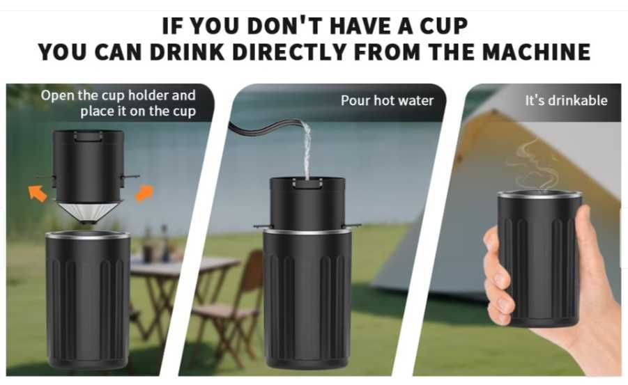 Kit portabil pt preparare cafea cu rajnita si pahar din inox