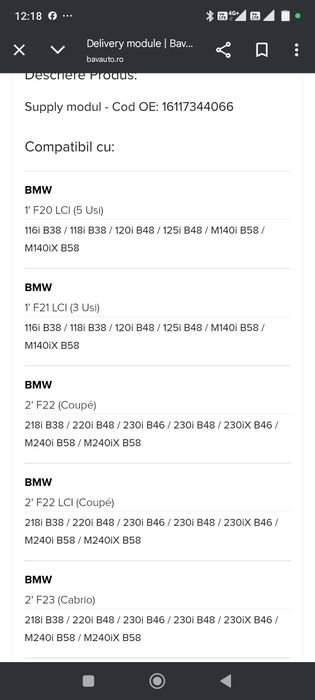 Pompa benzina BMW F36 F33 F32 F31 F30 F23 F22 F21 F20 7433066