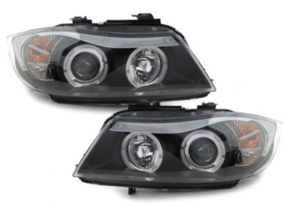 Кристални фарове за BMW E90  (2005-2008)  с CCFL angel eyes - черни