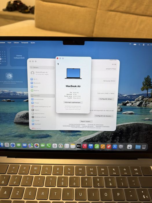 MacBook Air 13" 2026 cu procesor Apple M5, 16GB RAM, 512GB SSD, midnight, NOU (2 cicluri), garantie iulie 2027