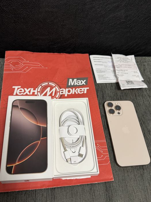 КАТО НОВ 256GB iPhone 16 Pro Max Гаранция Техномаркет 2026г. Desert