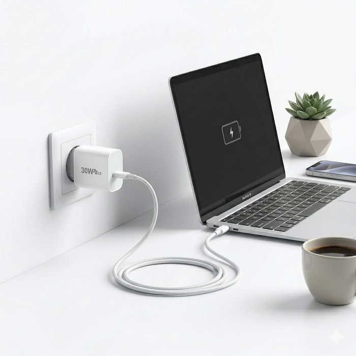 Încărcător Wyred by Monga - Power 30C, Fast Charge 30W, PD 3.0 + Cablu USB-C Nailon 60W Inclus, Alb