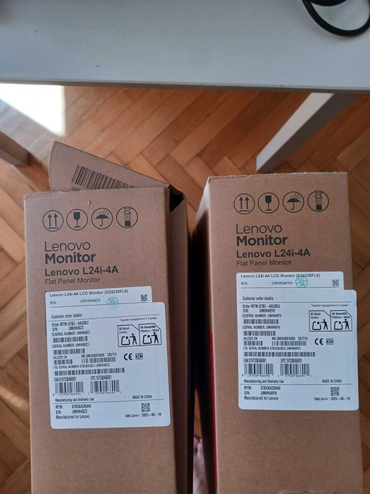 ЛОТ: 2 Монитора LENOVO L24i-4A + 2 вертикални държача за лаптоп XMART CYK Vertical