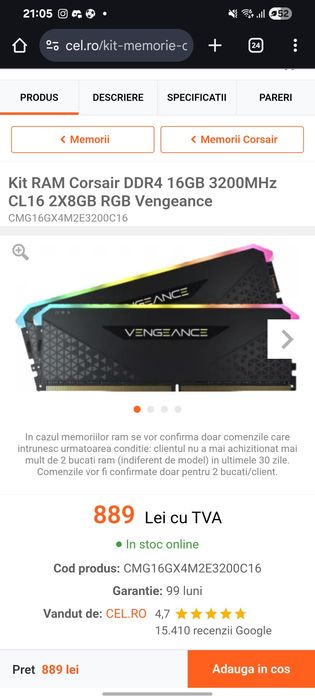 Kit 16 GB Corsair Vengeance RS RGB