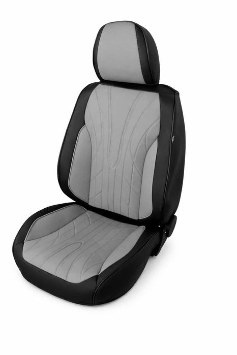 Комплект луксозна универсална тапицерия еко кожа в черно-сиво