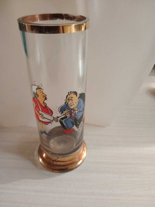 Много стари ракиени чаши от калиево стъкло с позлата - 3 броя