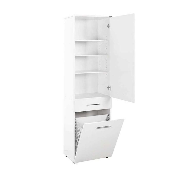 Dulap Baie cu cos de rufe Adore Diamond, Alb Lucios, 52 x 187 x 38 cm