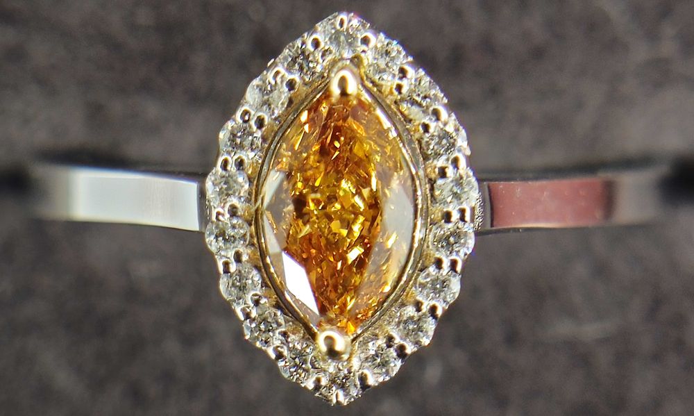 Inel 14K – diamant natural Fancy Deep Orange IGI