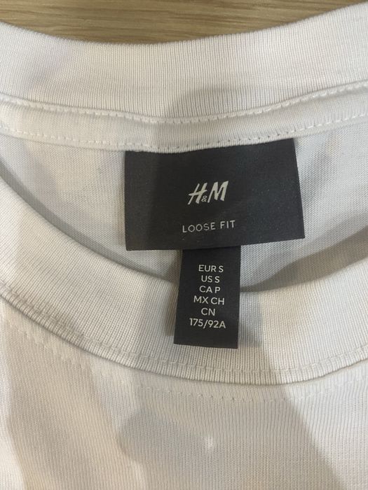 Tricou H&M Amalfi Beach Club – Alb, Loose Fit, Print Spate, Mărimea S