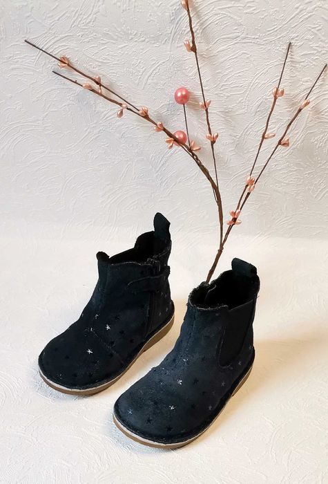 Ghete botine navy fete OBAÏBI măr 20 int 12,5cm piele cu steluțe