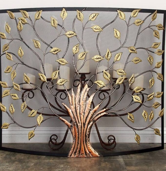 Paravan protecție șemineu model "Copacul vieții", fier forjat 99x84 cm