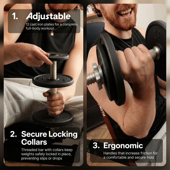 Set gantere și bare Bodybuilding 20 kg cu - produs resigilat Decathlon
