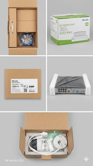 Kit Camere Supraveghere 4 buc,  8MB 4K Hilook poe