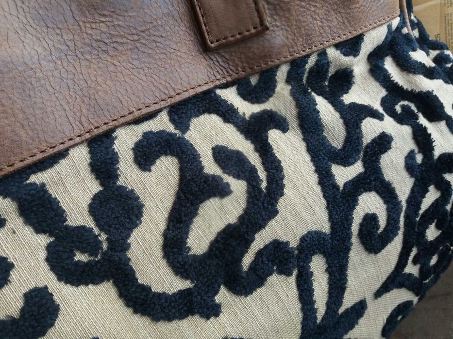 дамска чанта,голяма текстилна чанта с кожени дръжки-естествена кожа