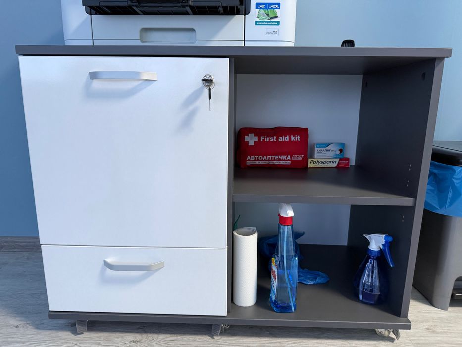 Шкаф за бюро офис висок, нисък за принтер и шкаф на колелца